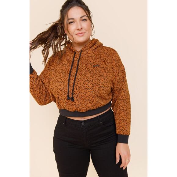 Levi's Laundry Day Hoodie Leopard Cropped Hoodie Sweatshirt Womens Size XL E - Picture 3 of 7